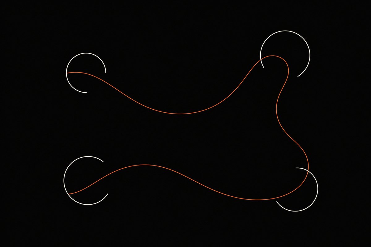 Four separate arcs that never touch, with a single thin thread drawn through all of them