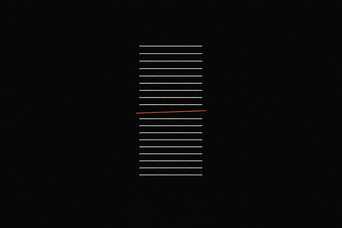 Stacked horizontal shelves in off-white with one rust-colored shelf offset out of line